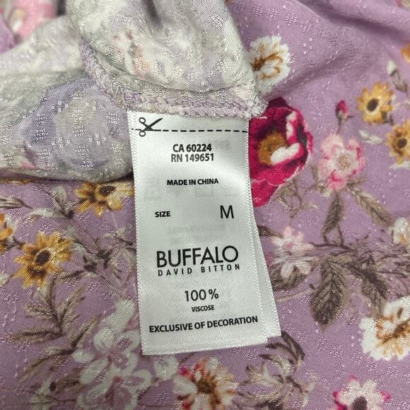 Buffalo David Bitton Purple Split V-Neck Flutter Sleeve Floral Blouse Top Size M - Picture 6 of 7